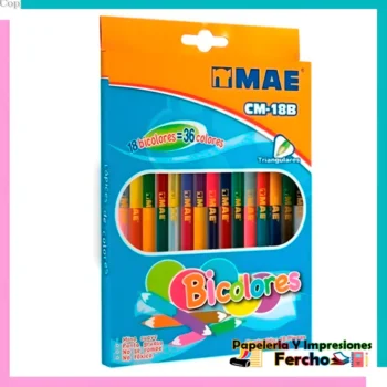 Caja De Lapices Bicolores Triangulares 18 Bicolor 36 Colores