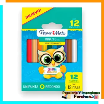 Colores con 12 Piezas Cortos Redondos 3.0 mm Paper Mate Chico