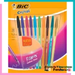 Pluma Lapicero Bic Cristal Fashion Escritura Colorida 1.2 Mm 10 Pzs Mix de Colores